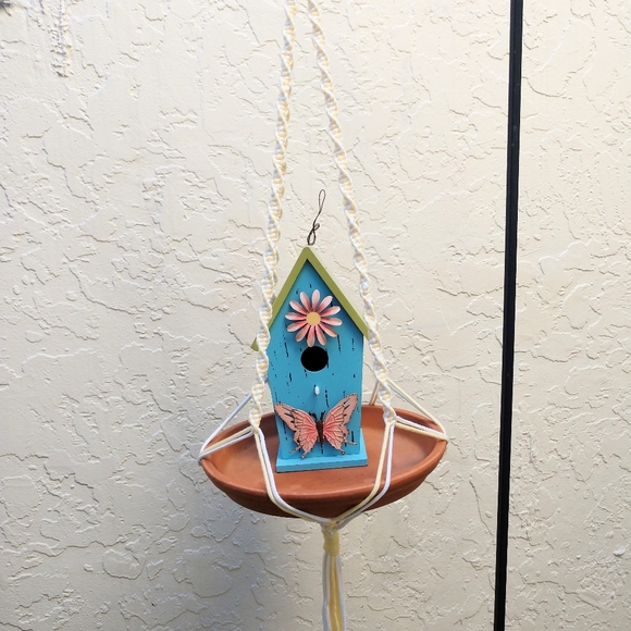 Hand Crafted Macrame Plant Hanger Yellow White Boho Terrarium Necessities - Picture 15 of 16